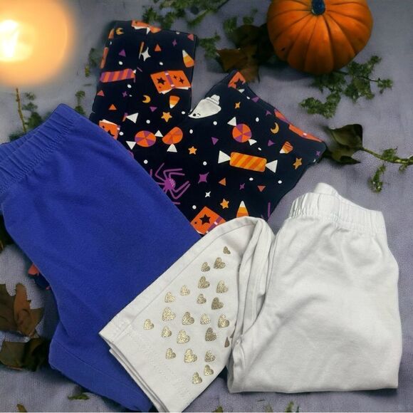 3 Pairs - 4T Girls Leggings l Fall l Halloween l Gold Star Accent l EUC - Picture 6 of 6